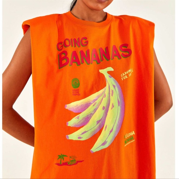 Farm Rio Orange Going Bananas Shirtdress Medium - Picture 3 of 5